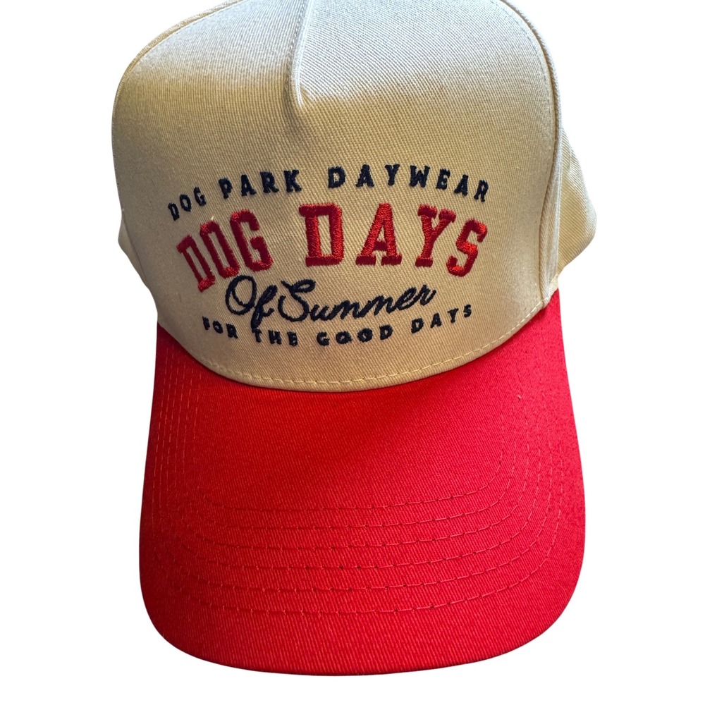 Dog Park Daywear Dog Days of Summer Trucker Hat Snapback Cream Red Embroidered - Picture 2 of 7